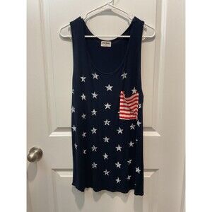 Women’s American Flag Tang Top Free Kisses 1X Plus USA Blue Stars 4th Of July